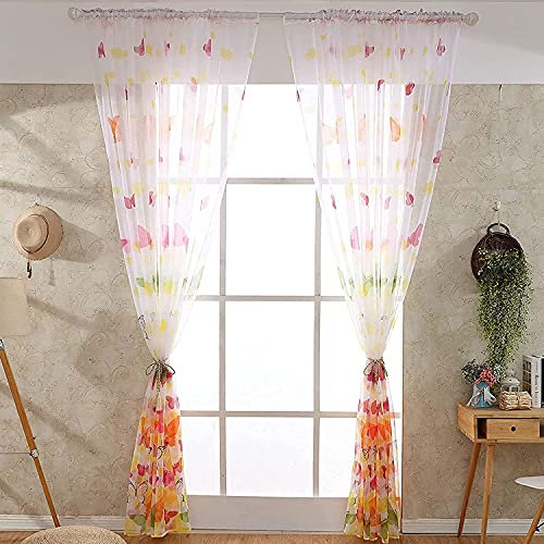 Zzm Tenda di Voile per Finestre Decorate con Farfalle, Lavata, Bellissima, Drappeggi per Decorare la Camera dei Bambini, il Balcone e la Cucina, 1 Pezzo, 2,7M