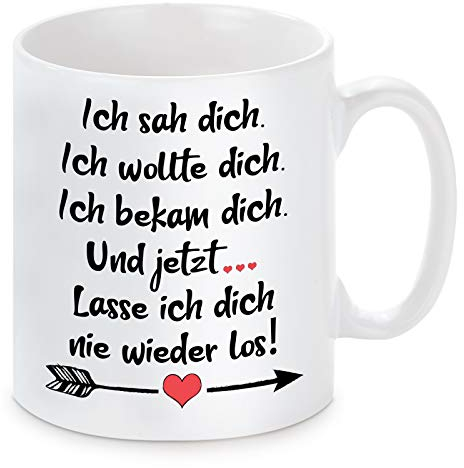 Herzbotschaft Tasse mit Motiv Modell: Ich SAH Dich und Lass Dich nie Wieder los
