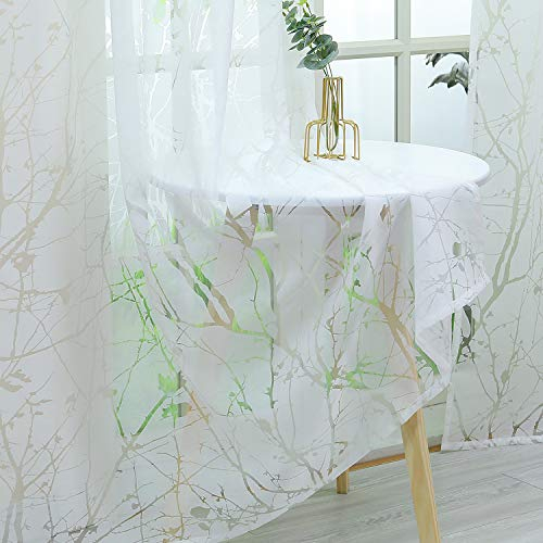 HeichkelL Gardine Ausbrenner Weiß Voile Kräuselband Vorhang Wohnzimmer Transparent Fenster Gardinenschals 1 Stück 260 cm x 140 cm(H x B)