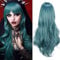 Colorful panda 28 Zoll/70 cm lange gewellte cosplay perücke für frauen, volles haar mit pony lange lockige synthetische perücke für mädchen, anime Cosplay Halloween kostüm party Perücke (asch blau)
