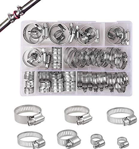 YEYIT 60 Piezas Abrazaderas de Manguera Ajustables 6-38mm Abrazaderas de Acero Inoxidable,Abrazaderas Metalicas 7 Tamaños