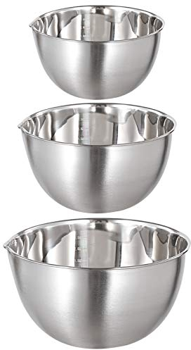 Lot de 3 bols à mélanger en acier inoxydable avec bec verseur - Bol de cuisson en métal pour préparer le service - Passe au lave-vaisselle - 1,5 L/3 L/5 L