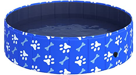 PawHut Piscina Rigida per Cani Taglia Media 65kg in Plastica Dura e Antiscivolo per Giardino o Interni, Blu Φ120x30cm