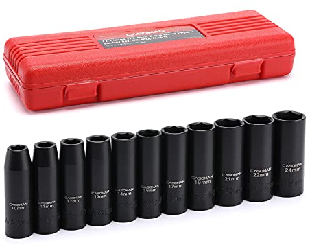 CASOMAN 11 Pieces 1/2-Inch Drive Deep Impact Socket Set, 6-Point, Metric, 10mm to 24mm