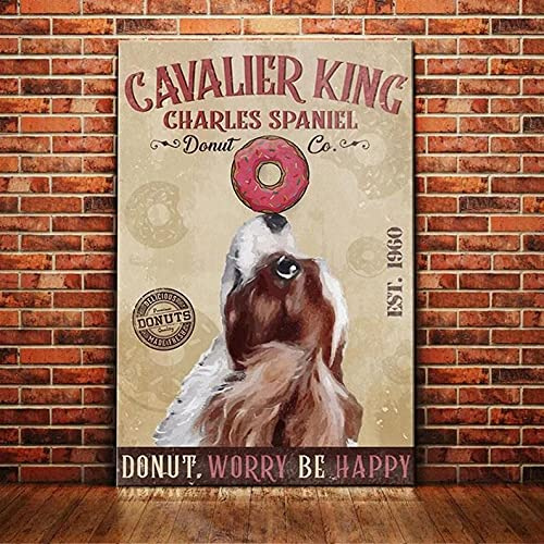 Inga Cavalier King Charles Spaniel Hund Donut Company Poster Badezimmer Wohnzimmer Hundeliebhaber Dekoration Retro Wanddekoration Metallschild Poster 20,3 x 30,5 cm