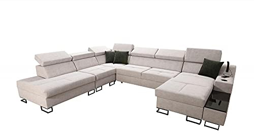 All4All Ecksofa U-Form Polstersofa Schlaffunktion mit 3 Bettkasten USB Eingang Eckcouch Sofa Couch Möbel Links Rechts 26 (Rechts)