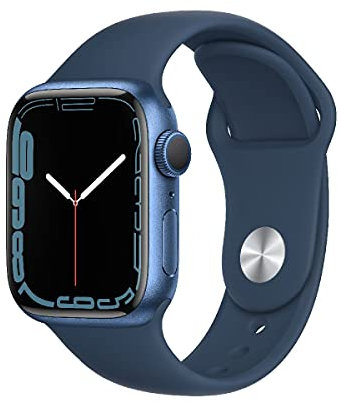 Apple Watch Series 7 (GPS, 41mm) Smartwatch - Aluminiumgehäuse Blau, Sportarmband Abyssblau - Regular. Fitnesstracker, Blutsauerstoff und EKGApps, Always-On Retina Display, Wasserschutz