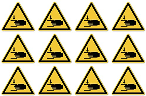 Warnung vor Handverletzungen: W024 - DIN EN ISO 7010 / ASR A1.3 - Aufkleber: 2,5 cm, 12 Stück
