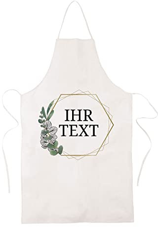 STEMPEL-FABRIK – personalisierbare Küchenschürze in Weiß aus Baumwolle mit Namen – Motiv Eukalyptus – bedruckte Kochschürze ideal geeignet zum Kochen und Backen – Geschenkidee für Hobbyköche