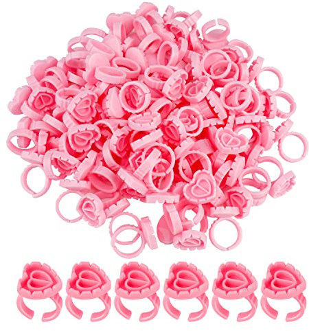 100 Stücke Einweg-Kleber Halter Ringe, Herzform Wimpern Ring Wimpern Blüte Halter Plastic Wimpern Extensionsn Halter für Tattoo Pigment Wimpernverlängerung zubehör(Rosa)