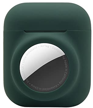 Kompatibel mit Airpod 1. 2. Generation Hülle mit Airtag-Halterung, 2-in-1-Schutzhülle für Airpod Air-Tag, weich, stoßfest, Kratzfest, Anti-Verlust, schwärzliches Grün