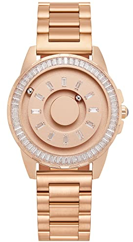 EUTOUR Magnetic Mens Watch Diamond Set Case Minimalist Ladies Watches Magnetic Balls Unique Wrist Watch with Stainless Steel Bracelet Gold