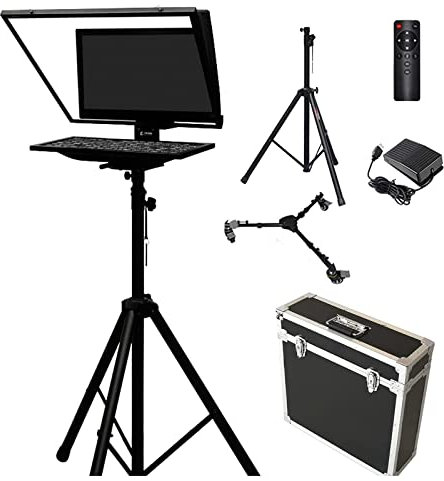 Teleprompter sollevabile con schermo da 20 grande, teleprompter in metallo per tablet con supporto in vetro ottico temperato regolabile TXT RTF Word PPT e altri file di formato (Single Screen)