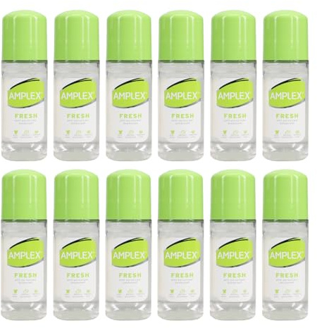Amplex Alcohol-Free Daily Anti-Perspirant Roll-On Deodorant Multi-Pack, Long-Lasting, Anti-Stain Formula, 12 x 50ml (Fresh)