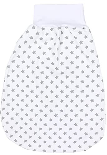 TupTam Baby Strampelsack mit breitem Bund – Unwattierter Schlafsack Baby aus Baumwolle für Frühling & Sommer, Farbe: Sternchen Weiß/Grau, Größe: 0-6 Monate