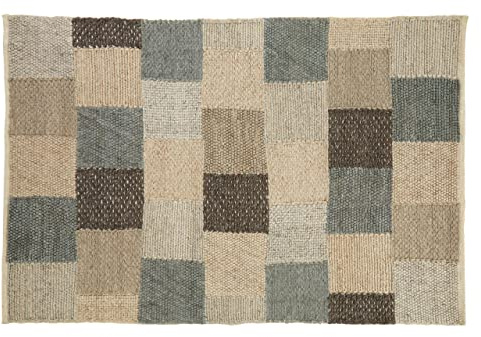 Premier Housewares Large Box Design Rug, Cotton, Wool Bedroom Rug, Handcrafted, Aesthetic Hemmed Finish, Childrens Rug, Muted Color Palette, W240 x D150 x H1cm, Weight 9.9.