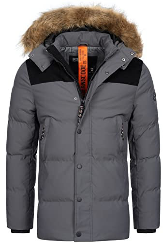 Indicode Herren Hexyl Winterparka mit Kapuze | Parka Steppjacke Herrenparka Dk Grey, M