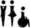 Pictogramme WC en relief. Plexi noir, blanc, miroir argent ou or. Lot de 3 plaques porte Toilettes hommes, femmes, handicapés autocollantes - Plexi noir -