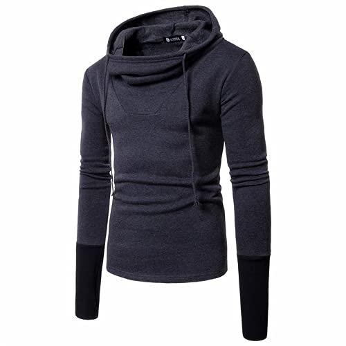 Ying Pulli Herren Slim Fit Spleißen Handschuh Sweatshirt Herren Casual Sport All-Match Pullover Herren Frühling Outdoor Jogging Kapuzenpullover Herren D-Dark Grey XXL