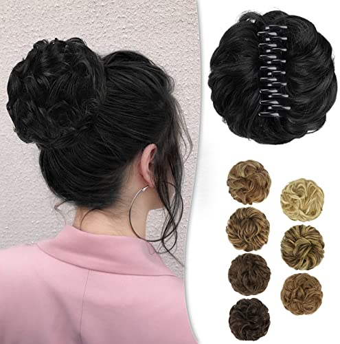 BARSDAR Krallen Clip Messy Bun Haarteil, Clip in Claw Haargummis Lockige Synthetische Haarknoten Haarverlängerung für Damen Pferdeschwanz Hochsteckfrisur Donut Chignon