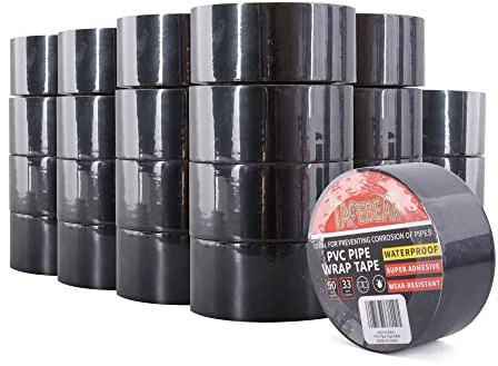 TAPEBEAR Isolierband Schwarz Abdichtungsband Dichtband selbstklebend PVC Rohr SchutzhüLle WickelbäNder Anti-Korrosions-Klebeband Wasserdichtes Korrosionsschutz, 50mm x 30m,24Rolle