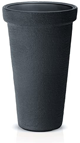 Maceta redonda para flores y plantas, decorativa, de plástico, altura 79 cm, para interior y exterior, diámetro de 48 cm, color negro, diseño moderno, 86 litros
