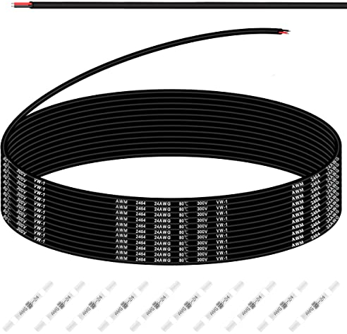 Xiatiaosann 24AWG 2 x 0,2 mm² Cavo elettrico 24 Gauge 300V PVC 2 Conduttori Filo elettrico in rame stagnato Cavo flessibile da 10 m per auto, Striscia LED con 10 tubi termorestringenti