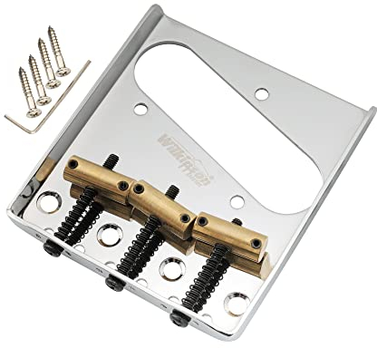 Wilkinson WOT01 54mm Vintage Chevalet Telecaster Bridge 3 Pontets Laiton pour Guitare électrique Tele TL Style, Chrome