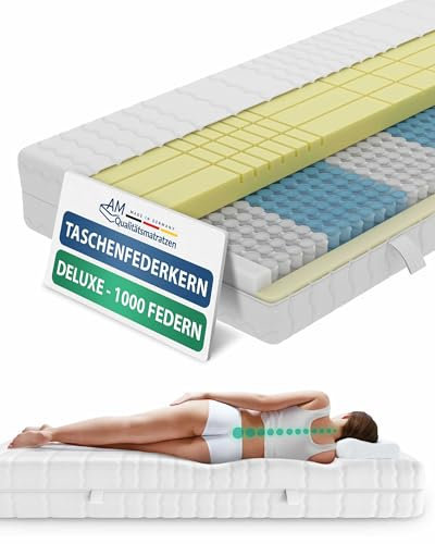 AM Qualitätsmatratzen 3D Deluxe 7-Zonen Taschenfederkernmatratze 120x200 H4 - Orthopädische Matratze 24 cm hoch - Tonnentaschenfederkernmatratze 120 x 200 1000 Federn - Made in Germany, Weiß
