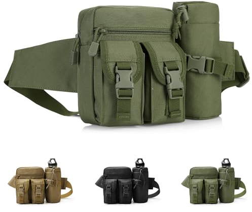Favuit Bum Bag, Fanny Pack Fashion Bumbags with Bottle Holder Adjustable Belt Travel Waist Bag for Men Women Running Hiking Jogging Camping Climbing Cycling Dog Walking (Green)