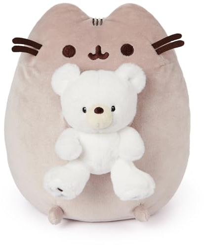 GUND Pusheen mit Kai-Bär, Plüschtier, Katze mit Teddybär, ab 8 Jahren, 24,1 cm, Grau