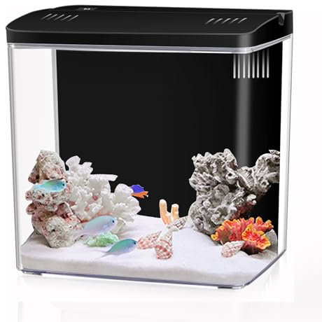 Craftsboys Kit de démarrage pour aquarium 4,5 L, petit aquarium Betta en acrylique avec lumières LED et filtre de fond (noir)