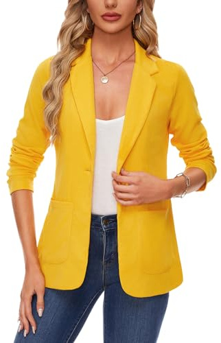 MINTLIMIT Womens Blazer Suit One Button Suit Notched Lapel Jacket Formal Elegant (Light Yellow S)