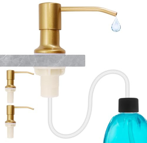 Soap Dispenser for Kitchen Sink, 304 Stainless Steel Countertop Hand Soap Dispenser Pump, Built in Sink Countertop Refillable Soap Pump with 1M Extension Pipe Kit, for Kitchen Sink Dish Bathroom,2PCS
