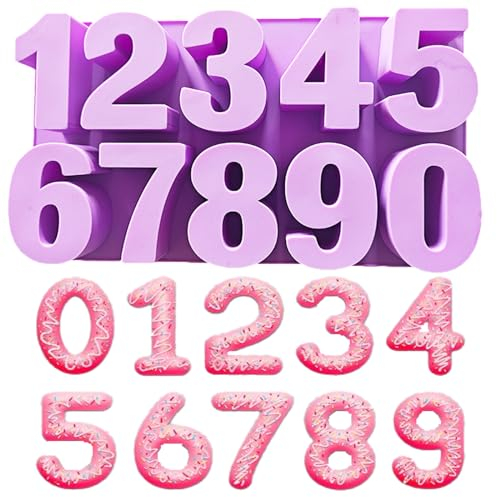 Bustlwor Moule en Silicone Numérique, Moule de Cuisson Numérique 3D, Moule en Silicone Chiffres 0-9, Pour La Pâtisserie, La Décoration de Gâteaux, Le Chocolat, Le Moule à Glaçons(Violet)