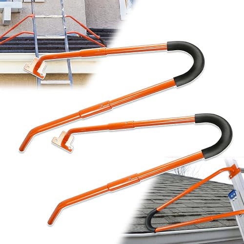 Vonlx 1 Pair Ladder Stabilizer Standoff Brackets with Foam Elbows and Anti Shedding Device, Ladder Arm, Ladder Stabilizer for Gutters, Extension Ladder Roof Standoff, Gutter Ladder Protector, Orange