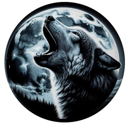 Wolf im Mondschein Magnet rund Heulender Wolf Mystische Nacht Mond Wildtier-Kreatur Starkes Heulen Ideale Dekoration Fantasy