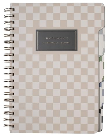 Fringe Studio 343PA002FSC Notizbuch mit großem Registerkarten, neutrales Karomuster, flexibler Taschenbuch, 5 Fächer/gestanzte Trennblätter, 18,4 x 25,4 cm, 180 linierte Seiten, mehrfarbig