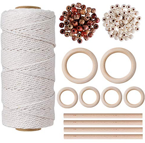 Naler Beginners Macrame Kit for Adults 327Feet/100M Macrame Cord Cotton Kit with Wood Beads Macrame Board Sticks and Hanging Ring DIY Boho Wall Decor Plant Hanging Accessories