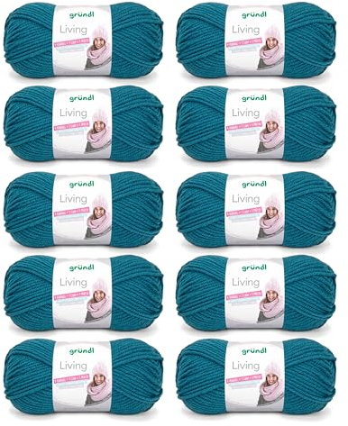 Gründl Wolle Living - Dicke Wolle zum Häkeln und Stricken - Winterwolle - Weich und wärmend - 80% Polyacryl, 20% Polyamid - 10 Knäuel 100 g / 100 m - Nadelstärke 8-9 - petrol
