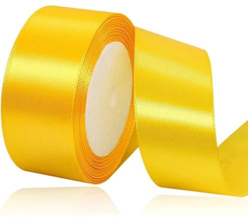Geschenkband Gelb 40 mm Breit,23 Meter Satinbänder Gelb Stoff Schleifenband Kunsthandwerk, Kränze, Hochzeitsdekoration, Weihnachten, Haarbögen, Blumensträuße, Geburtstag und Geschenkverpackung
