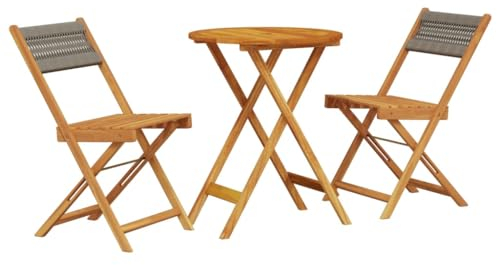 vidaXL 3-TLG. Bistro-Set Grau Polypropylen und Massivholz