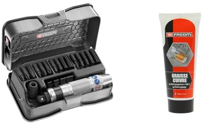 FACOM - Jeu de 21 Tournevis à Frapper Entraînement 1/2 avec Embouts au Profil TORX, Pozidriv & Graisse Cuivre, Freins, Embrayage, Bougies, Haute Température +1100°C, 200ml