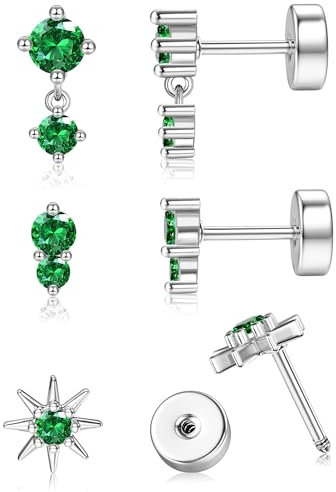 YADOCA Helix Piercings Chirurgenstahl Ohrringe Set für Damen Hypoallergen 14K Vergoldet Piercing Ohr Silber Medizinische Ohrstecker Conch Tragus Piercings -Grün CZ
