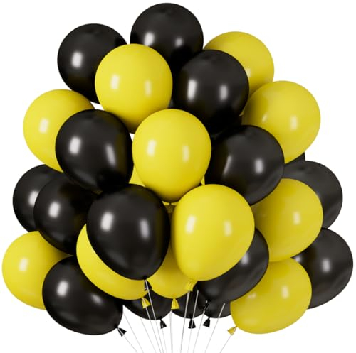 60 Stück Luftballons Gelb-Schwarz, Helium Luftballons Matt Schwarz, Latex Ballons 12 Zoll Partyballon für Geburtstag, Graduierung, Jahrestag, Abschlussfeier, Babydusche, Biene, Feste, Karneval