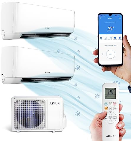 OBAMI - Aire acondicionado fijo reversible - Bi-split - 6200W - 21000BTU - 40m2 + 30m2 - Gas R32-4D Airflow - Golden Fin - Wifi