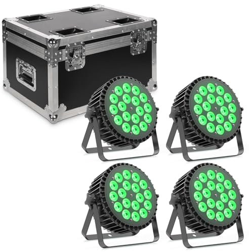 DELIBANG 4pc-LED Par Scheinwerfer mit Flightcase，200W 18 LED Bühnenlicht Strahler 8CH Par LED RGBW DMX512 Strobe Sound Aktiv Modus Beleuchtung DJ Lichteffekt für Show Bar KTV Party Halloween