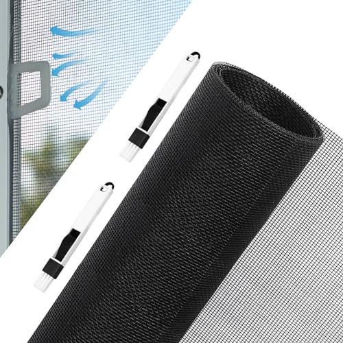 CHENYU Nero Rotolo Zanzariera 250 x 120 cm +2 Spazzole Per Scanalature Zanzariera a Rullo Fibra di Vetro Anti-Insetti e Anti-Zanzare Rete Zanzariera Rotolo Durevole e Può Essere Tagliato