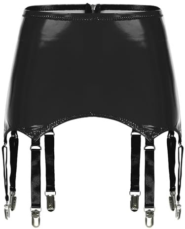 inhzoy Damen Strapsgürtel Leder Mit 8 Halter Lack Latex Strumpfhalter Strapshalter Mit Verstellbare Clip Hüftgürtel Schwarz M