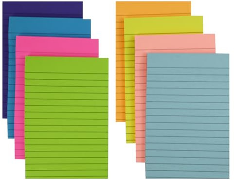 360 Blatt Bunte Linierte Notizzettel, 10x15cm Linierte Haftnotizen, Große Haftnotizblöcke, Selbstklebender Notizblock mit Streifen, Abziehbare Leuchtende Farben Sticky Notes für Büro und Schule